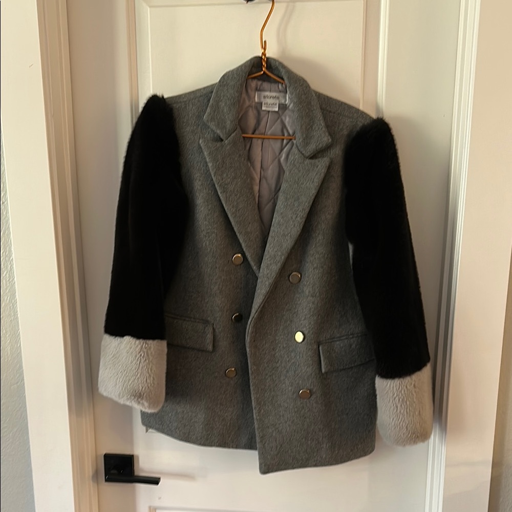 Vintage Gray and Black Double-Breasted Coat